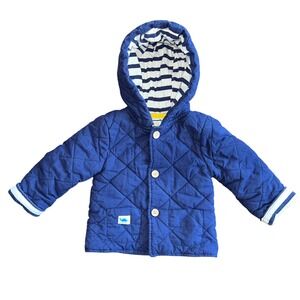 John Lewis Quilted Hooded Jacket Baby 3-6m Navy Striped  EUC‎